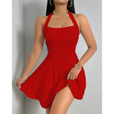 BXOXO All Seasons Women's Dresses Fashion Halter Square Neck Pleated A-Line Mini Elegant Dress New Year Valentine's Day Gift